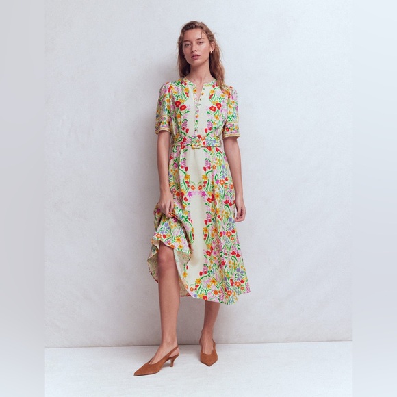 Boden Dresses & Skirts - Boden Floral Midi Dress in Cream with Multicolor Print